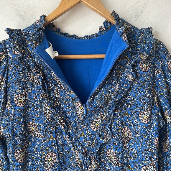Anthropologie Maria dress, blue paisley ruffle bib prairie long sleeve western - Picture 10 of 10